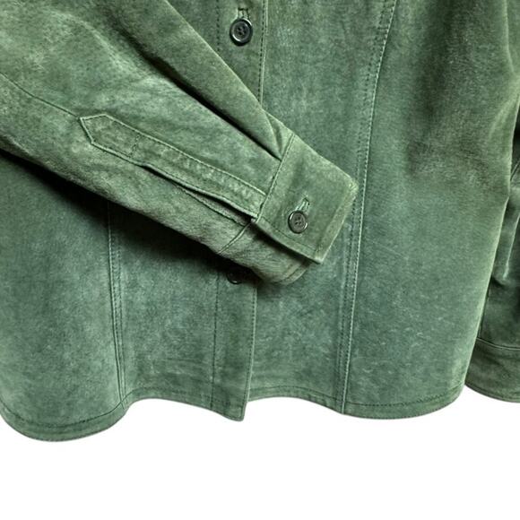 AMI Suede Leather Button Up Olive Green Shirt Jacket Size Small - Picture 6 of 9